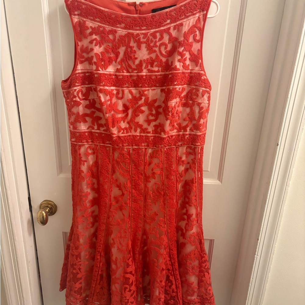 Tadashi Shoji Vibrant Orange Red Lace Mini Dress